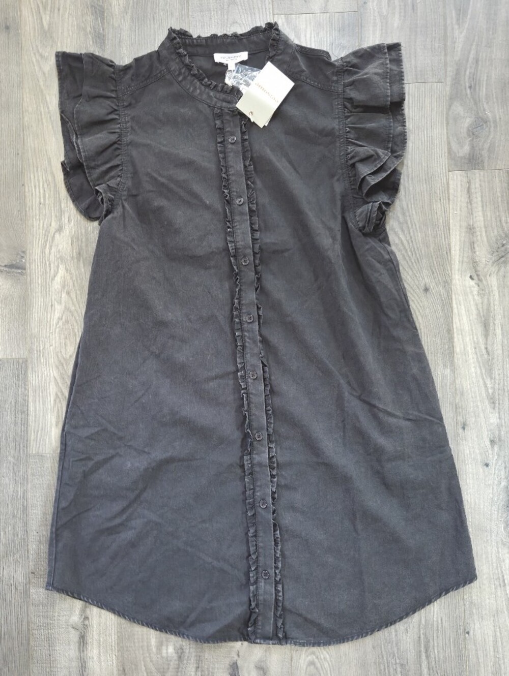 eesome Black Button-Front Dress with Ruffle Trim